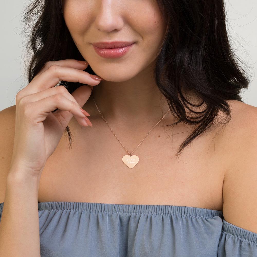 "Knowledge Is Power" Engraved Silver Heart Necklace - Conscious tees inc.